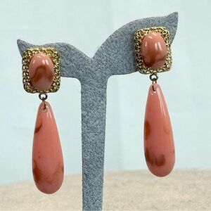 Coral pink marbled teardrop dangling earrings